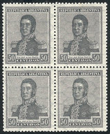 ARGENTINA: GJ.451, 50c. San Martín, Horiz Honeycomb Wmk, Block Of 4, VF Quality (3 Stamps MNH!) - Other & Unclassified