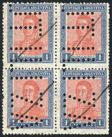 ARGENTINA: GJ.452, 1P. San Martín, Horiz Honeycomb Wmk, Block Of 4 With "INUTILIZADO" Perforation, VF Quality" - Other & Unclassified