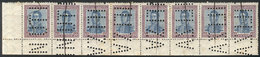 ARGENTINA: GJ.454O, 10P. San Martín, Horiz Honeycomb Wmk, Corner Strip Of 8 Stamps With "INUTILIZADO" Perforation, VF Qu - Autres & Non Classés