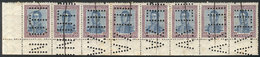 ARGENTINA: GJ.454O, 10P. San Martín, Horiz Honeycomb Wmk, Corner Strip Of 8 Stamps With "INUTILIZADO" Perforation, VF Qu - Sonstige & Ohne Zuordnung