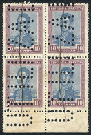 ARGENTINA: GJ.454O, 10P. San Martín, Horiz Honeycomb Wmk, Block Of 4 With "INUTILIZADO" Perforation, VF Quality" - Altri & Non Classificati