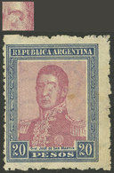 ARGENTINA: GJ.455, 20P. San Martín, Horizontal Honeycomb Wmk, With Variety: Spot Over The Eye, Unused, Without Gum, VF - Altri & Non Classificati