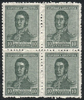 ARGENTINA: GJ.499, 10c. San Martín, Multiple Suns Wmk, Perf 13¼x12½, MNH Block Of 4, VF Quality - Other & Unclassified