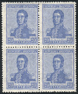 ARGENTINA: GJ.507, 20c. San Martín, Multiple Suns Wmk, Perf 13¼, MNH Block Of 4 - Otros & Sin Clasificación