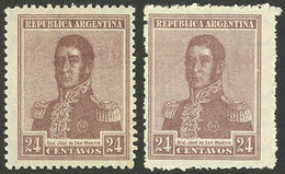 ARGENTINA: GJ.557, 24c. San Martín, Horizontal Round Sun Wmk, Normal And Inverted, VF - Autres & Non Classés