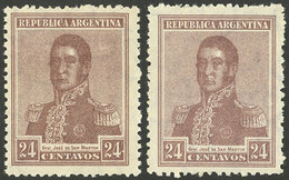 ARGENTINA: GJ.557, 24c. San Martín, With Horizontal Round Sun Wmk, Normal And Inverted, VF - Altri & Non Classificati