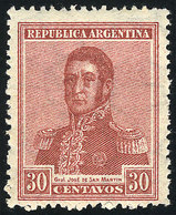 ARGENTINA: GJ.558, San Martín 30c., Round Sun Wmk, MNH But The Gum Lightly Toned. - Other & Unclassified