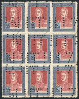 ARGENTINA: GJ.589O, 20P. San Martín, Round Sun Wmk, Block Of 9 Stamps With "INUTILIZADO" Perforation, VF Quality" - Other & Unclassified