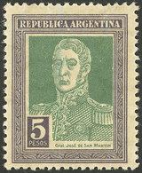 ARGENTINA: GJ.591, 5$ San Martín, Horizontal Honeycomb Wmk, Dark Gum, VF - Autres & Non Classés