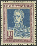 ARGENTINA: GJ.592, 10P. San Martín, Horizontal Honeycomb Wmk, Unused, Without Gum, VF - Otros & Sin Clasificación