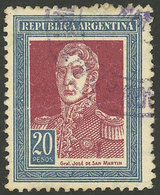 ARGENTINA: GJ.593ME, 20P. San Martín, Horizontal Honeycomb Wmk, Used With Parcel Post Cancel, VF Quality - Autres & Non Classés