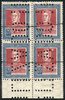 ARGENTINA: GJ.593O, 20P. San Martín, Horiz Honeycomb Wmk, With "INUTILIZADO" Perforations And Pen Stroke As Additional C - Autres & Non Classés