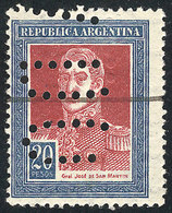 ARGENTINA: GJ.593O, 20P. San Martín, Horiz Honeycomb Wmk, With "INUTILIZADO" Perforation, VF Quality" - Autres & Non Classés