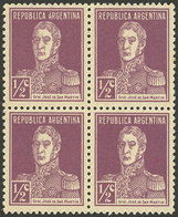 ARGENTINA: GJ.594, ½c. San Martín W/o Period, On Interesting "opaque" Paper, MNH Block Of 4" - Other & Unclassified