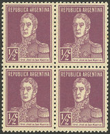 ARGENTINA: GJ.594, ½c. San Martín W/o Period, On Interesting "opaque" Paper, MNH Block Of 4" - Autres & Non Classés