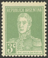 ARGENTINA: GJ.597b, 3c. San Martín W/o Period, With Variety Invisible Watermark, VF - Otros & Sin Clasificación