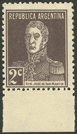 ARGENTINA: GJ.613, 2c. San Martín, On Ribbed Paper With Sheet Margin, MNH - Autres & Non Classés