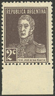 ARGENTINA: GJ.613, 2c. San Martín, On Ribbed Paper With Sheet Margin, MNH - Other & Unclassified