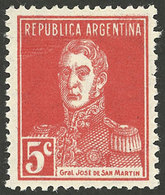 ARGENTINA: GJ.614, 5c. San Martín, On Ribbed Paper, MNH - Other & Unclassified