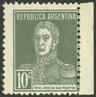 ARGENTINA: GJ.615, 10c. San Martín, On Ribbed Paper With Sheet Margin, VF Quality - Other & Unclassified