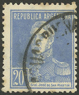 ARGENTINA: GJ.617, 20c. San Martín W/o Period, Printed On Ribbed Paper, Used, VF - Otros & Sin Clasificación