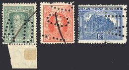 ARGENTINA: GJ.622/4, 3c, 5c And 12c. Centenary Of Argentine Mail, With "INUTILIZADO" Perforation, VF, Rare!" - Other & Unclassified