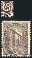 ARGENTINA: GJ.625, 25c. Centenary Of The Argentine Mail, With Variety: "25c" Underlined, Used, VF Quality" - Otros & Sin Clasificación
