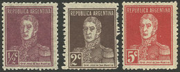 ARGENTINA: GJ.633/5, San Martín, AP Watermark, Transparent Paper, Cmpl. Set Of 3 Values, VF - Autres & Non Classés