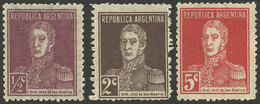 ARGENTINA: GJ.633/5, San Martín, AP Watermark, Transparent Paper, Cmpl. Set Of 3 Values, VF - Altri & Non Classificati