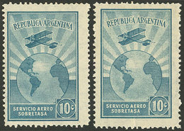 ARGENTINA: GJ.637I, Airmail, 10c. Sobretasa, Printed On English Paper (along An Example On Austrian Paper, With Small Te - Other & Unclassified