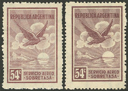 ARGENTINA: GJ.647 + 647H, Airmail 54c. Sobretasa, On Austrian And Dutch Papers, VF - Autres & Non Classés