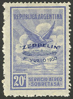 ARGENTINA: GJ.660, Airmail 20c. Zeppelin First Flight, Blue Overprint, VF - Other & Unclassified