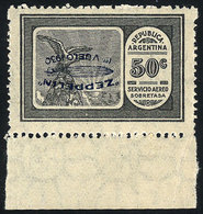 ARGENTINA: GJ.661a, Airmail, First Zeppelin Flight 50c., With INVERTED OVERPRINT Variety, VF Quality - Otros & Sin Clasificación
