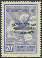 ARGENTINA: GJ.665, Airmail 20c. Zeppelin First Flight, Green Overprint, VF - Autres & Non Classés