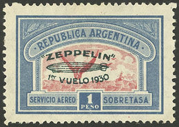 ARGENTINA: GJ.668, Airmail 1P. Zeppelin First Flight, Green Overprint, VF - Other & Unclassified