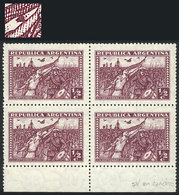 ARGENTINA: GJ.676a, ½c. Revolution Of 6 September 1930, Large Format, Marginal Block Of 4, One With Variety: Flag Wigh S - Otros & Sin Clasificación