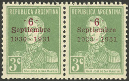 ARGENTINA: GJ.696b, 3c. 1st Anniversary Of The 1930 Revolution, Pair, One With Small S And One With Large S, MNH - Otros & Sin Clasificación