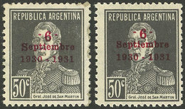 ARGENTINA: GJ.699 + 704, 50c. 1st Anniversary Of The 1930 Revolution, One Example With Small S And One Example With Larg - Other & Unclassified