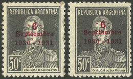 ARGENTINA: GJ.699 + 704, 50c. 1st Anniversary Of The 1930 Revolution, One Example With Small S And One Example With Larg - Altri & Non Classificati