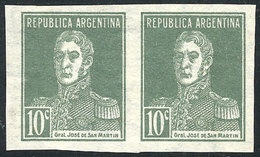 ARGENTINA: GJ.735, 10c. San Martín, From Souvenir Sheet GJ.HB 1, Unused Pair, Without Gum, VF Quality - Autres & Non Classés