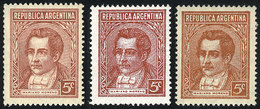 ARGENTINA: GJ.744 + 795 + 800, Moreno 5c. Offset And Typographed On Unsurfaced And Chalky Paper, MNH, VF Quality - Otros & Sin Clasificación