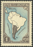 ARGENTINA: GJ.760, 1P. Map With Borders, Imported Unsurfaced Paper, MNH - Other & Unclassified