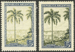 ARGENTINA: GJ.763 + 763A, 5P. Iguazú Falls, In Slate / Olive Green And Slate / Yellow-green, VF - Other & Unclassified