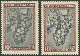 ARGENTINA: GJ.764 + 764A, 10P. Grapes, In Carmine-chestnut / Black And Rose-chestnut / Black, VF - Other & Unclassified