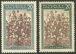 ARGENTINA: GJ.765 + 765A, 20P. Cotton, In Green-blue And Chestnut + Blue-green And Chestnut, VF - Autres & Non Classés