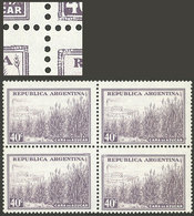 ARGENTINA: GJ.768Ac, 40c. Sugar Cane, Glazed Paper, Block Of 4, 3 Of Them With Retouch In The Inner Angles, VF - Autres & Non Classés