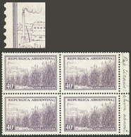 ARGENTINA: GJ.768Aa, 40c. Sugar Cane, Glazed Paper, Block Of 4, One With Variety "Telegraph Post", VF" - Other & Unclassified