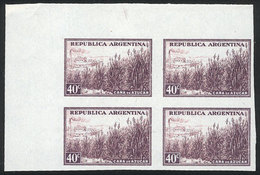 ARGENTINA: GJ.768P, 40c. Sugar Cane, Chalky Paper, Imperforate Block Of 4 With Sheet Corner, MNH - Other & Unclassified