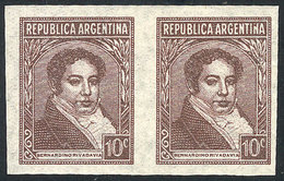 ARGENTINA: GJ.774AP, 10c. Rivadavia, Round Collar, Imperforate Pair, VF Quality - Otros & Sin Clasificación