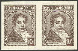 ARGENTINA: GJ.774AP, 10c. Rivadavia, Round Lapel, National Unsurfaced Paper, Imperf Pair, VF - Other & Unclassified